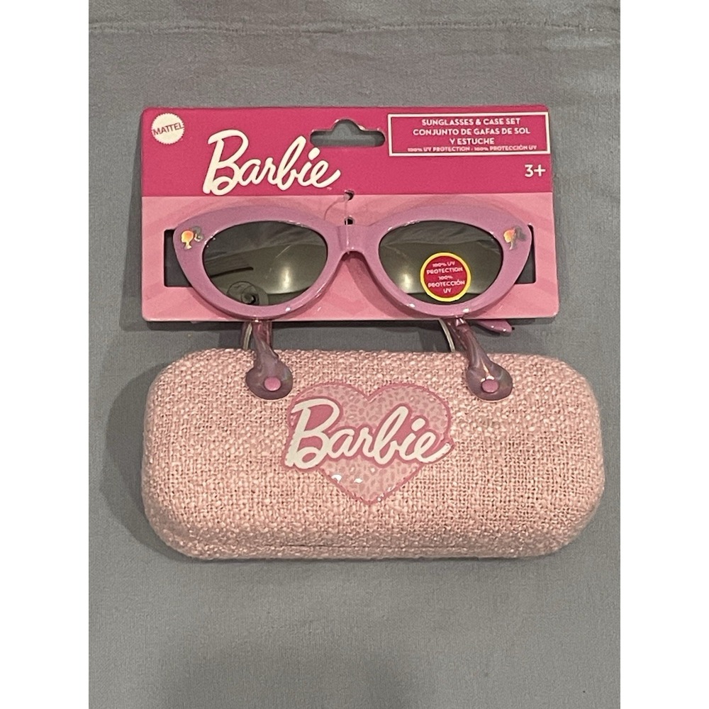 NEW Mattel Barbie Pink Sunglasses &‎ Hard Case Set 3+ 100% UV Protection
